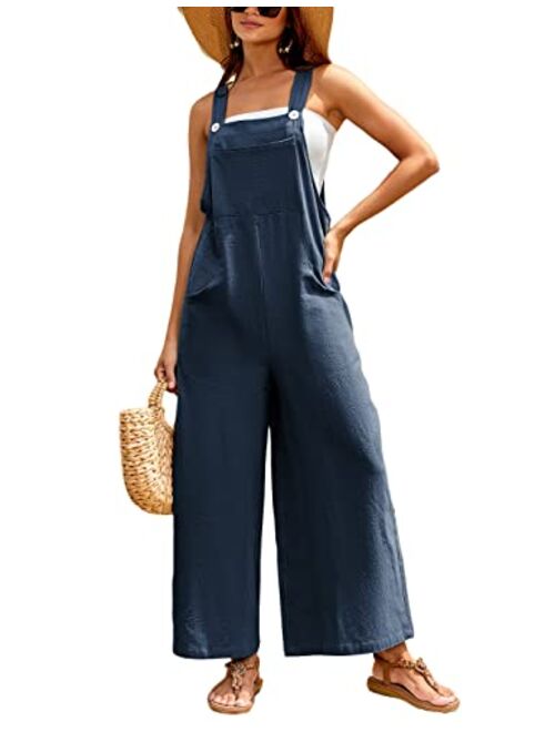 UANEO Womens Summer Sleeveless Jumpsuit Loose Fit Bib Cotton Overalls Casual Baggy Rompers