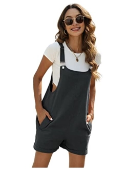 Fiona Jolin Women's Summer Cotton Linen Short Overalls Casual Bib Overall Shorts Rompers with Pockets