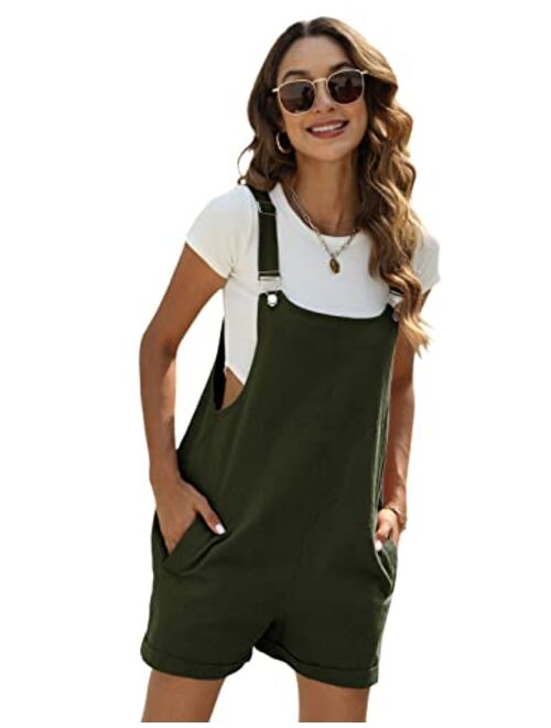 Fiona Jolin Women's Summer Cotton Linen Short Overalls Casual Bib Overall Shorts Rompers with Pockets