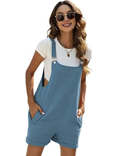 Fiona Jolin Women's Summer Cotton Linen Short Overalls Casual Bib Overall Shorts Rompers with Pockets