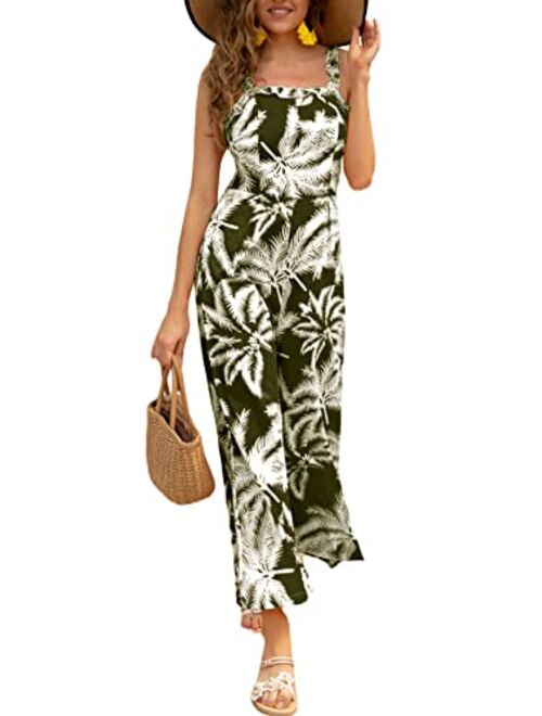 Umenlele Women's Casual Boho Trim Sleeveless High Waist Wide Leg Jumpsuit Romper