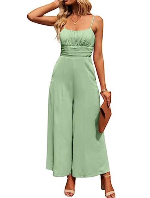 Dokotoo Women's Casual Sleeveless Jumpsuits Square Neck High Waisted Tie Back Long Pant Romper Jumpsuit with Pockets