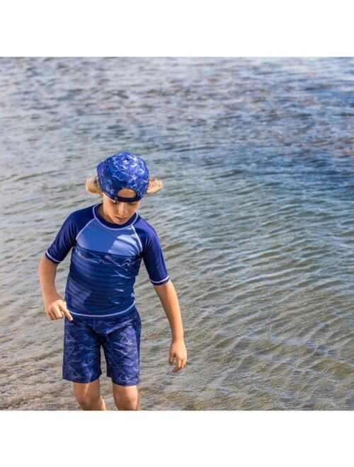 DEUX PAR DEUX Boy Printed 3/4 Sleeve Rash guard Navy Blue Sharks - Child