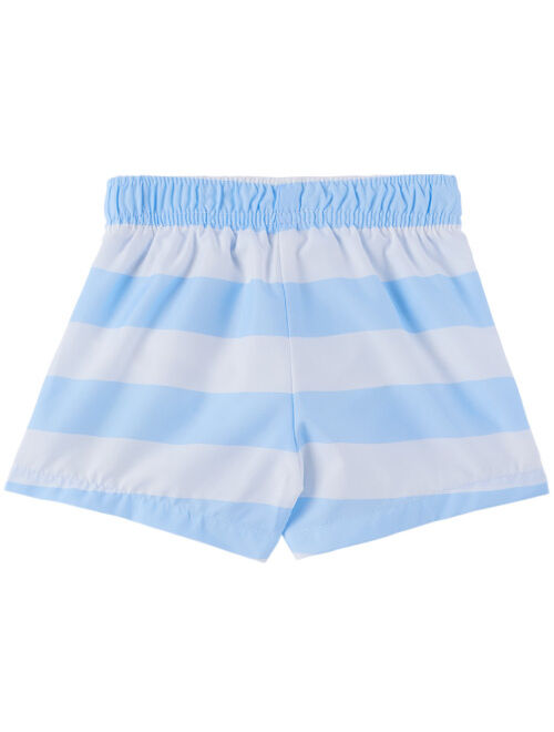 GCDS Kids Baby Blue & White Striped Swim Shorts