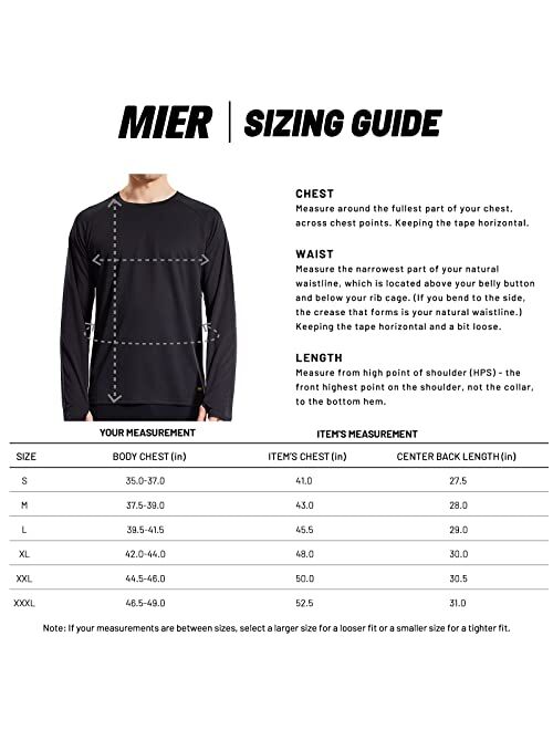 MIER Men's UPF 50+ Sun Shirts Quick Dry Long Sleeve UV Shirts Lightweight Rash Guard Swim T-Shirts Hiking Running