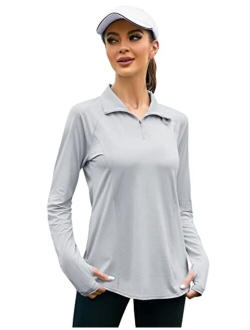 LOMON Women Long Sleeve Shirts Sun Protection 1/4 Zip Summer Quick Dry Hiking Shirts Quarter Zip Pullover for Women