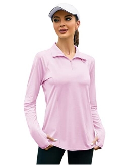 LOMON Women Long Sleeve Shirts Sun Protection 1/4 Zip Summer Quick Dry Hiking Shirts Quarter Zip Pullover for Women