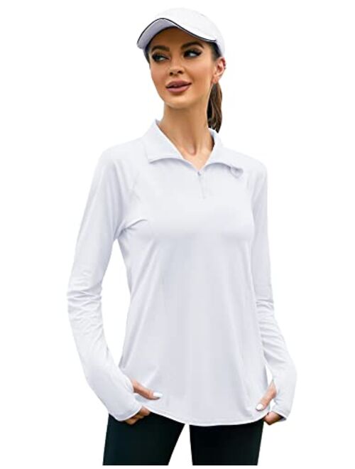 LOMON Women Long Sleeve Shirts Sun Protection 1/4 Zip Summer Quick Dry Hiking Shirts Quarter Zip Pullover for Women