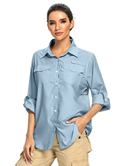 Toomett Women's UPF 50 Long Sleeve Safari Shirts,Sun Protection Quick Dry Outdoor Fishing Hiking Gardening Shirt