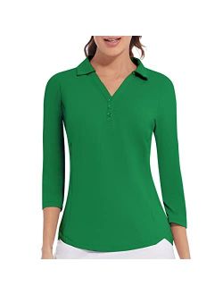 Casei Women's Polo Shirt 3/4 Long Sleeve Golf Quick Dry T Shirts UPF 50+ Athletic Casual Work Shirts Tops for Women