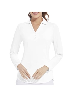 Casei Women's Polo Shirt 3/4 Long Sleeve Golf Quick Dry T Shirts UPF 50+ Athletic Casual Work Shirts Tops for Women