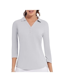 Casei Women's Polo Shirt 3/4 Long Sleeve Golf Quick Dry T Shirts UPF 50+ Athletic Casual Work Shirts Tops for Women