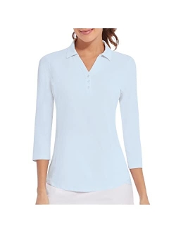 Casei Women's Polo Shirt 3/4 Long Sleeve Golf Quick Dry T Shirts UPF 50+ Athletic Casual Work Shirts Tops for Women