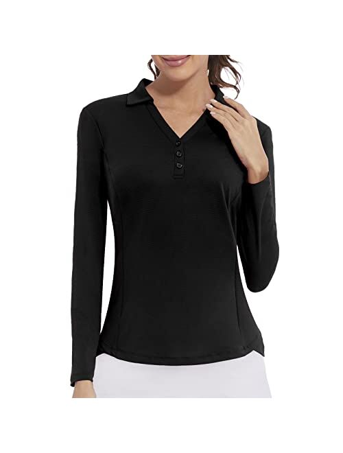 Casei Women's Polo Shirt 3/4 Long Sleeve Golf Quick Dry T Shirts UPF 50+ Athletic Casual Work Shirts Tops for Women