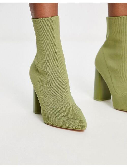 Public Desire Wide Fit Public Desire Exclusive Wide Fit Loyal heel sock boots in olive knit