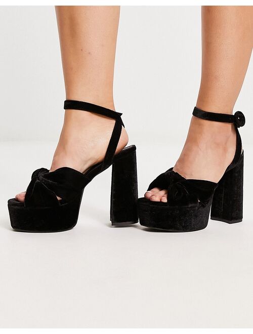 ASOS DESIGN Wide Fit Natia knotted platform heeled sandals in black