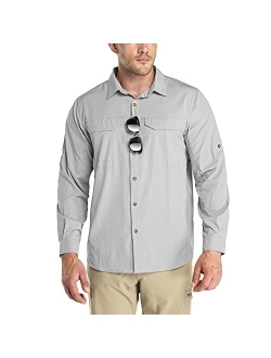 Outdoor Ventures Men's UPF 50+ UV Sun Protection SPF Hiking Shirt Long Sleeve Lightweight Quick Dry for Safari Travel Fishing