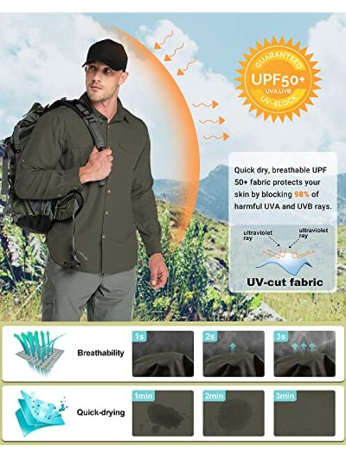 Outdoor Ventures Men's UPF 50+ UV Sun Protection SPF Hiking Shirt Long Sleeve Lightweight Quick Dry for Safari Travel Fishing