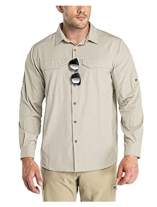 Outdoor Ventures Men's UPF 50+ UV Sun Protection SPF Hiking Shirt Long Sleeve Lightweight Quick Dry for Safari Travel Fishing