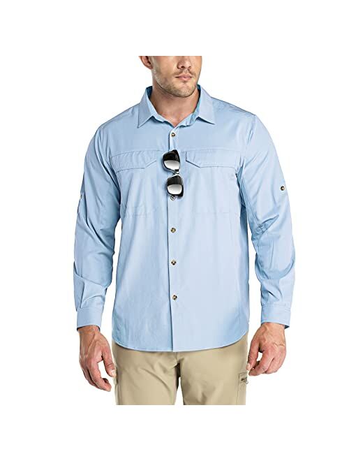 Outdoor Ventures Men's UPF 50+ UV Sun Protection SPF Hiking Shirt Long Sleeve Lightweight Quick Dry for Safari Travel Fishing