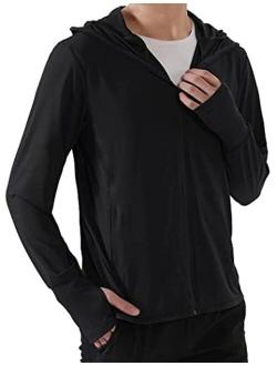 Men's Full Zip UPF 50  Light Jacket hooded sun Protection Cooling Long Sleeve Shirts with Pockets