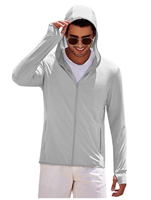 COOFANDY Men's Full Zip UPF 50+ Light Jacket hooded sun Protection Cooling Long Sleeve Shirts with Pockets