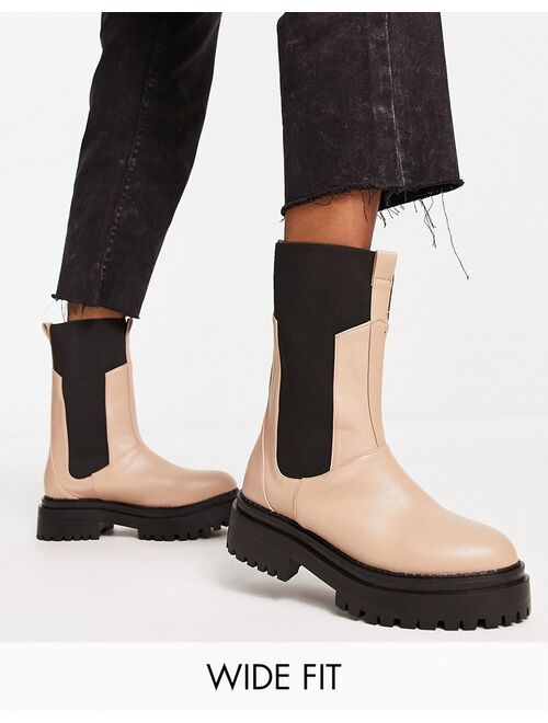 RAID Wide Fit Lizzo flat boots with contrast knit panel in beige