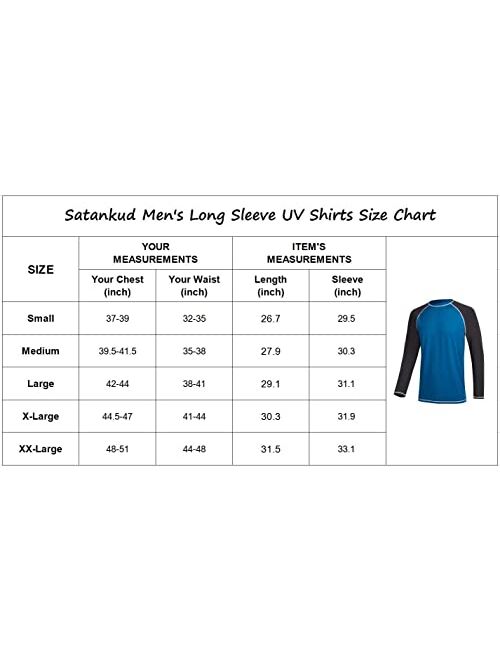 Satankud Men's Long Sleeve Swim Shirts Rashguard UPF 50+ UV Sun Protection Shirt Athletic Workout Running Hiking T-Shirt Swimwear