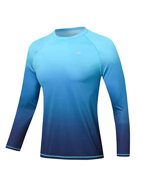 Satankud Men's Long Sleeve Swim Shirts Rashguard UPF 50+ UV Sun Protection Shirt Athletic Workout Running Hiking T-Shirt Swimwear