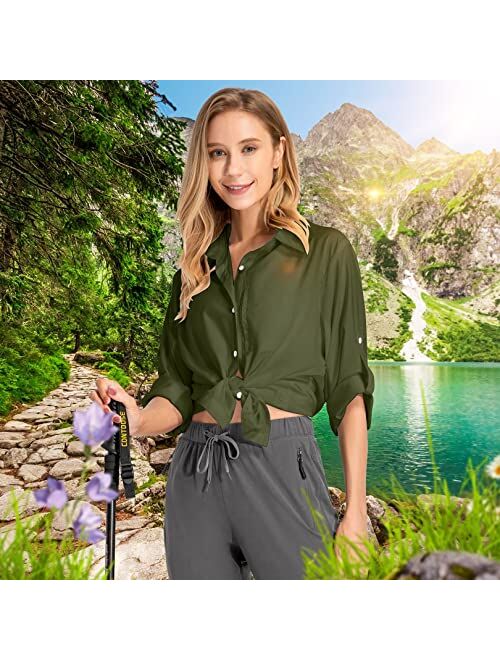 Toomett Women's UPF 50+ Sun Protection Long Sleeve Fishing Shirts,Hiking Quick Dry SPF Safari Clothes for Women