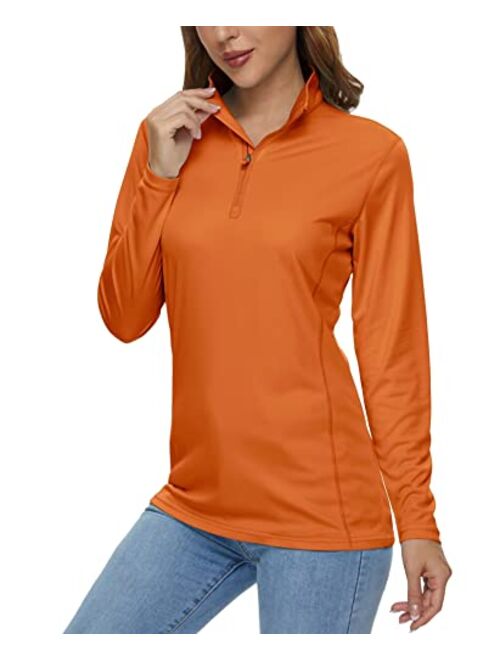 MAGCOMSEN Women's Shirts Long Sleeve 1/4 Zip UPF50+ UV Sun Protection Quick Dry Workout Hiking Athletic Shirts Rash Guard