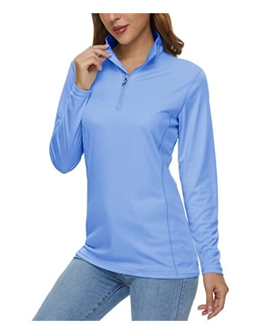 MAGCOMSEN Women's Shirts Long Sleeve 1/4 Zip UPF50+ UV Sun Protection Quick Dry Workout Hiking Athletic Shirts Rash Guard