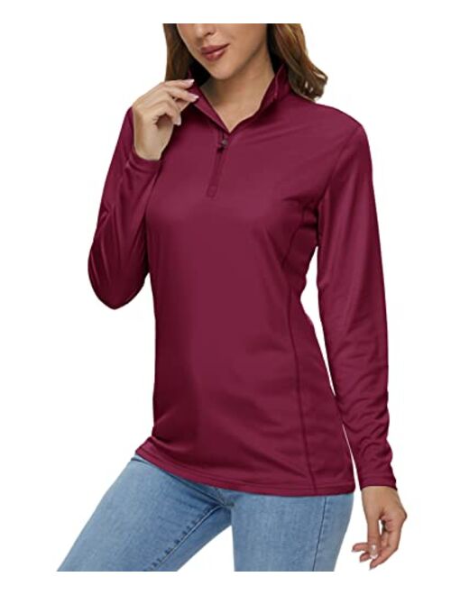 MAGCOMSEN Women's Shirts Long Sleeve 1/4 Zip UPF50+ UV Sun Protection Quick Dry Workout Hiking Athletic Shirts Rash Guard