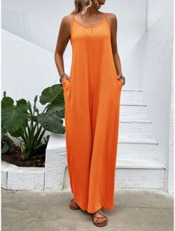 Solid Wide Leg Cami Jumpsuit