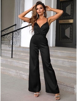 Joyfunear Surplice Neck Wide Leg Cami Jumpsuit