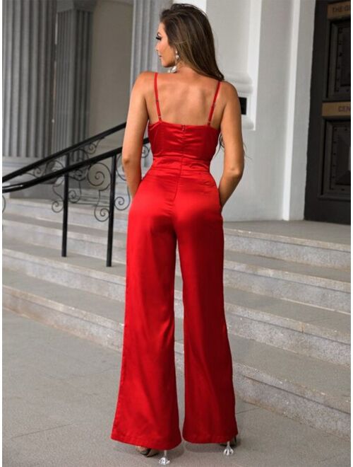 Joyfunear Surplice Neck Wide Leg Cami Jumpsuit