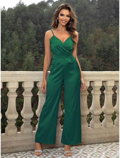 Joyfunear Surplice Neck Wide Leg Cami Jumpsuit