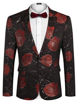 Mens Floral Tuxedo Jackets One Button Stylish Dinner Wedding Party Dress Suit Blazers Jacket