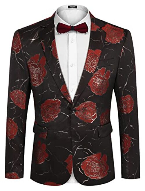 COOFANDY Mens Floral Tuxedo Jackets One Button Stylish Dinner Wedding Party Dress Suit Blazers Jacket