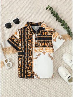 Toddler Boys Chain & Scarf Print Shirt