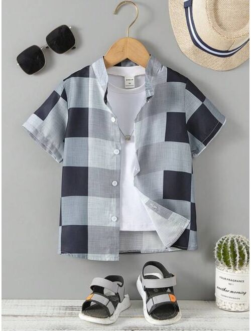 Shein Toddler Boys Plaid Print Button Front Shirt Without Tee