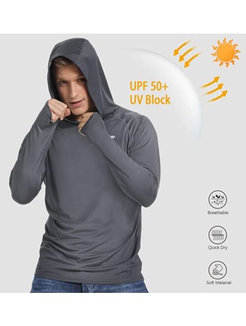 TELALEO 3 or 2 Pack Men's UPF 50+ Sun Protection Lightweight Hoodie Long Sleeve SPF UV Shirt For Fishing Hiking