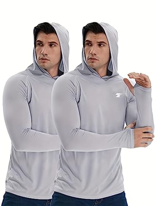 TELALEO 3 or 2 Pack Men's UPF 50+ Sun Protection Lightweight Hoodie Long Sleeve SPF UV Shirt For Fishing Hiking