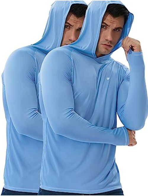 TELALEO 3 or 2 Pack Men's UPF 50+ Sun Protection Lightweight Hoodie Long Sleeve SPF UV Shirt For Fishing Hiking