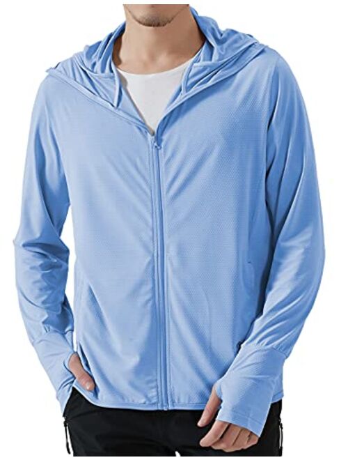 Locachy Men's UPF 50+ Sun Protection Outdoor Lightweight Full Zip Hoodie Jacket Long Sleeve Fishing Hiking Performance Shirt