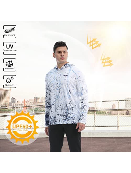 Weligu Men's UPF 50+ Sun Protection Hoodie Shirt Long Sleeve SPF Fishing Outdoor UV Hiking Shirts Lightweight