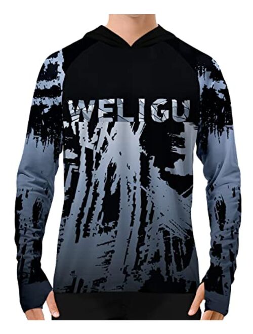 Weligu Men's UPF 50+ Sun Protection Hoodie Shirt Long Sleeve SPF Fishing Outdoor UV Hiking Shirts Lightweight