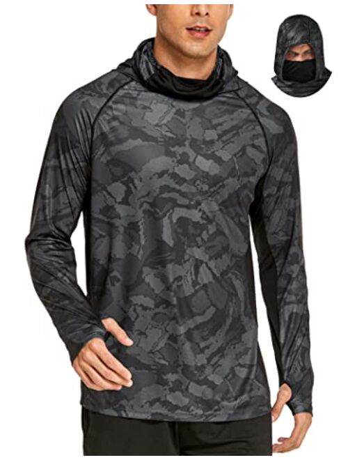 Coorun Mens UPF 50+ Sun Protection Hoodie with Mask Lightweight Hooded Fishing Shirt for Men Long Sleeve SPF Hoodie Rash Guard Shirt