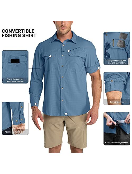 Outdoor Ventures Men's UPF 50+ UV Sun Protection Shirt, Long Sleeve Hiking Fishing Shirt Cooling Quick Dry for Safari Travel