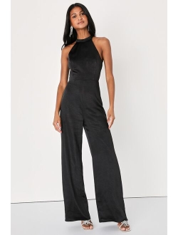 Elegant Love Magenta Satin Tie-Back Wide-Leg Jumpsuit